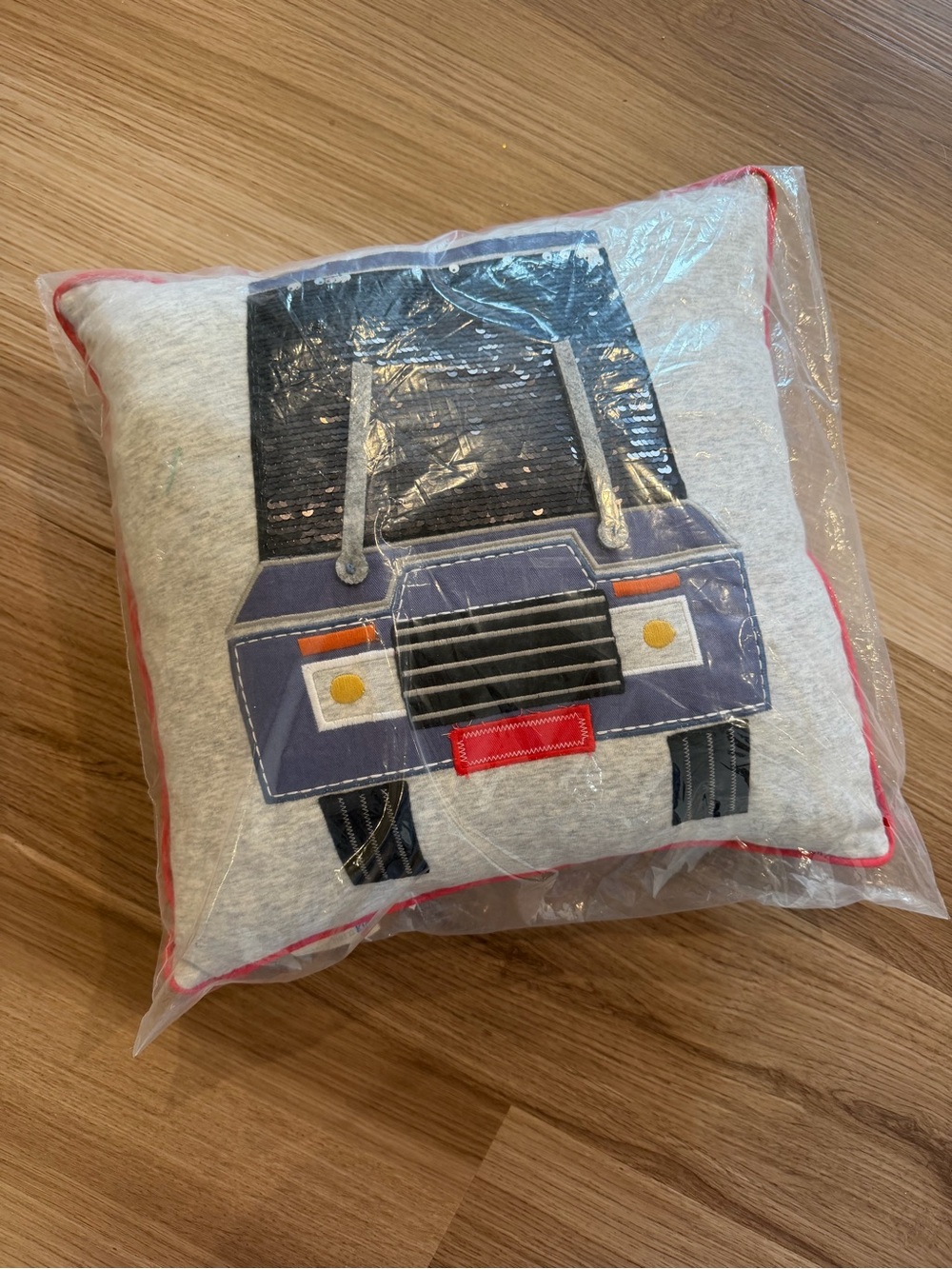 Pottery Barn Kids Gray Truck Appliqué Pillow with Piping
